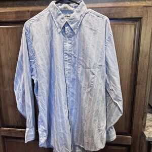 L.L.Bean Men's 100% Cotton Striped Button-Down Shirt 17/34 Made In Hong Kong‎